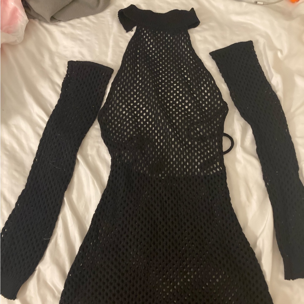 PrettyLittleThing Black Mesh Mini Dress
